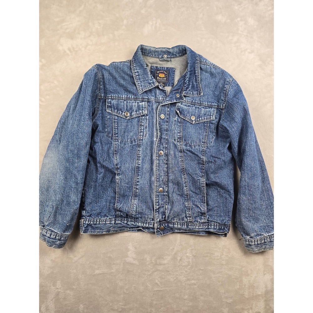 Vintage Route 66 Denim‎ Jacket Mens L Blue Lined Trucker Button Up Jean Jacket